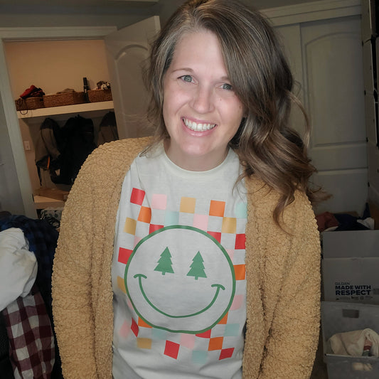 Checkered Smiley Long Sleeve Tee