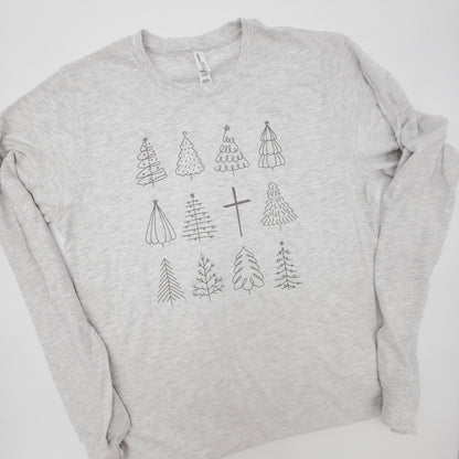 Christmas Tree + Cross Long Sleeve Tee