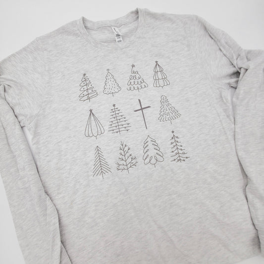 Christmas Tree + Cross Long Sleeve Tee