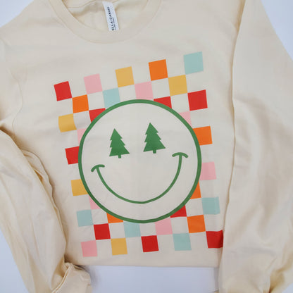 Checkered Smiley Long Sleeve Tee
