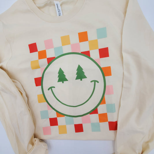 Checkered Smiley Long Sleeve Tee
